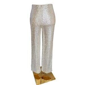 HM Silver Sequin High Waisted Wide Leg Pants Womens XS Sparkly Party Trouser